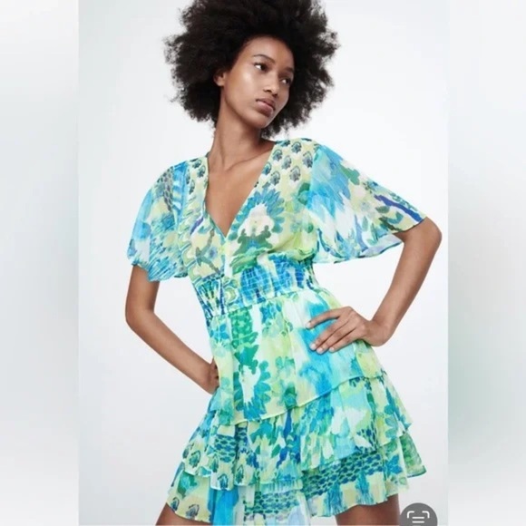 Zara Dresses & Skirts - Zara Size Small Floral Blue and Green Women's Dress